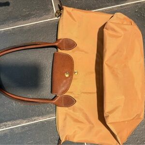 Longchamp Tan Nylon Tote with Brown Leather Trim